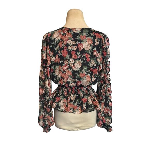 Express black red floral long sleeves blouse size XS - Picture 2 of 16